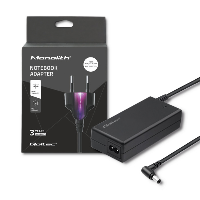 Qoltec Schwarz Netzteil Für Ibm Lenovo Laptop 90W 20V 4,74A 5,52,5 + Netzkabel