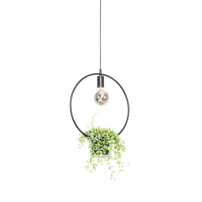 Qazqa Moderne Hängelampe Schwarz Mit Glas Rund - Roslini