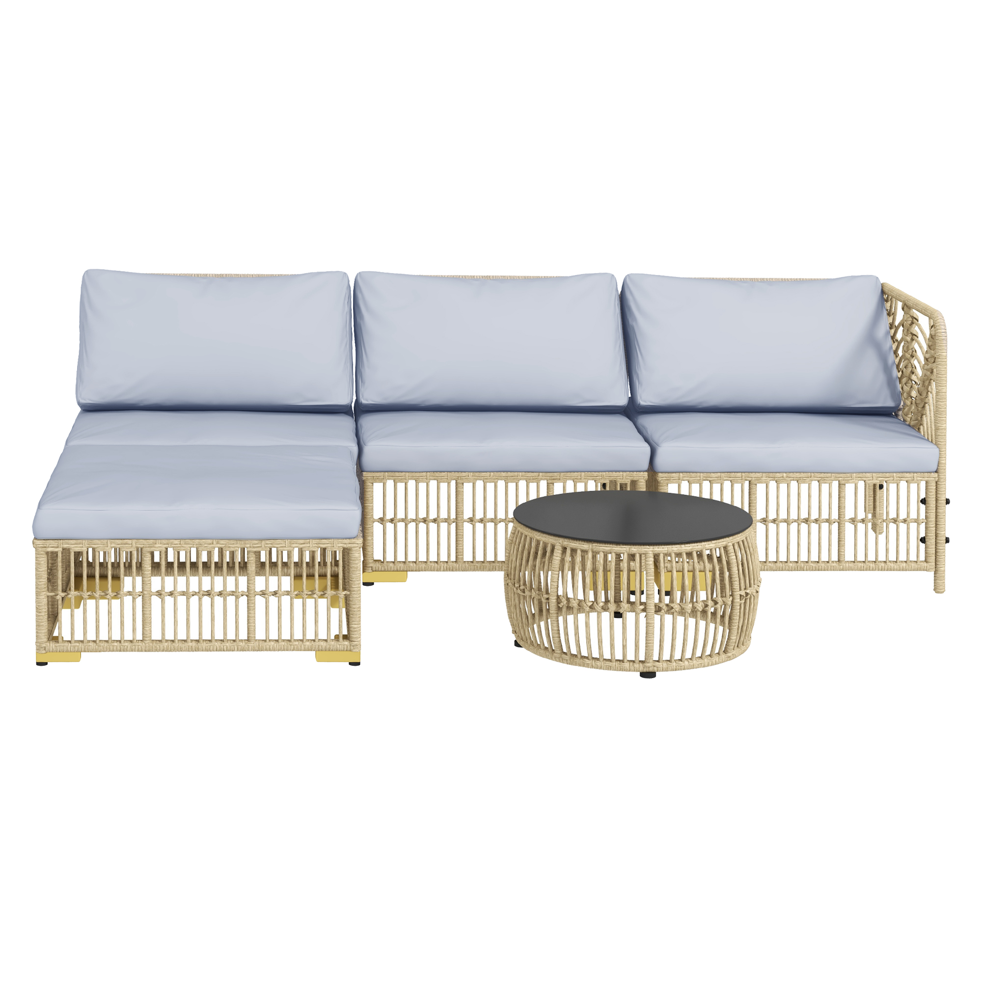 Outsunny Rattan Gartenmöbel-set, 5-tlg. Balkonmöbel Set Sitzgarnitur Mit Kissen, Gartengarnitur Mit Eckofa, Hocker, Couchtisch, Terrassenmöbel-set, Stahl, Hellgrau