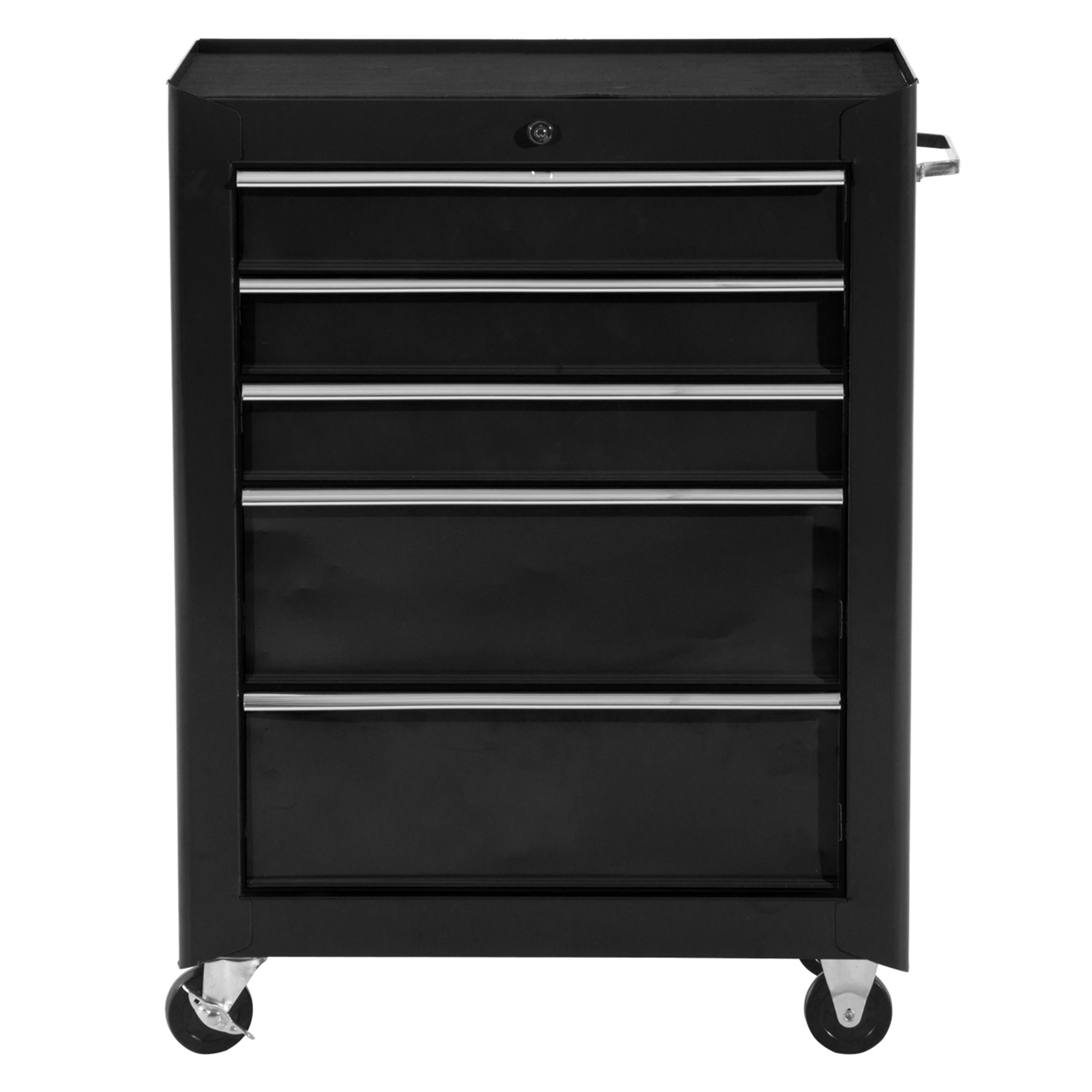Chariot à outils sur roulettes en acier, 5 tiroirs verrouillables, 2 clés, tapis EVA, noir
