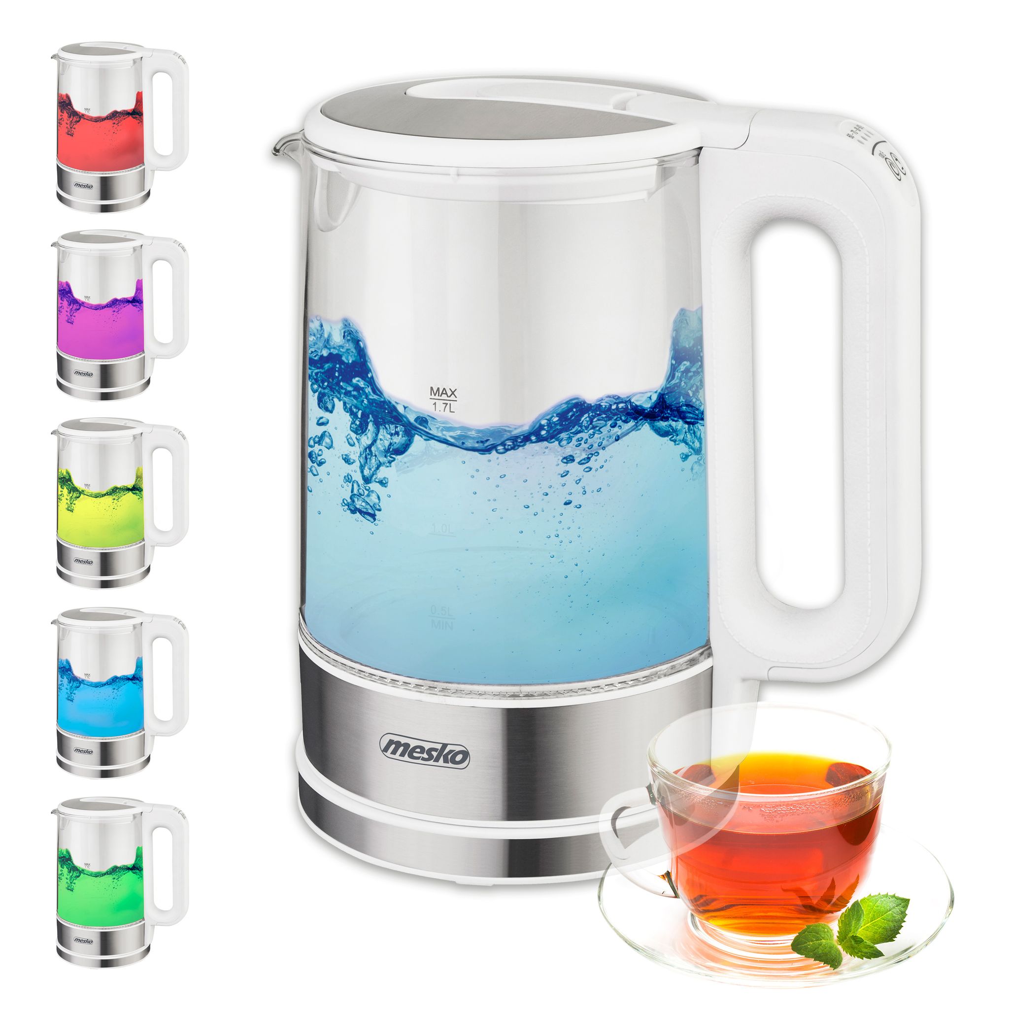 Mesko MS 1301w Wasserkocher mit Temperaturregelung, 1,7L, Teekessel mit LED-Hintergrundbeleuchtung, 2200W, Wasserkessel - Bild 3