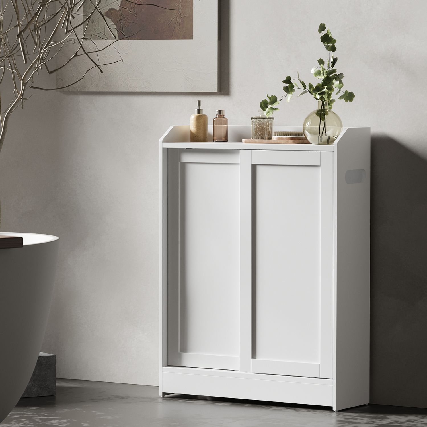 Vasagle – Meuble Pour Wc Blanc – 20 X 60 X 80 Cm – 6 Compartiments – Portes Coulissantes Avec Butées Amortissantes – Étagères Réglables