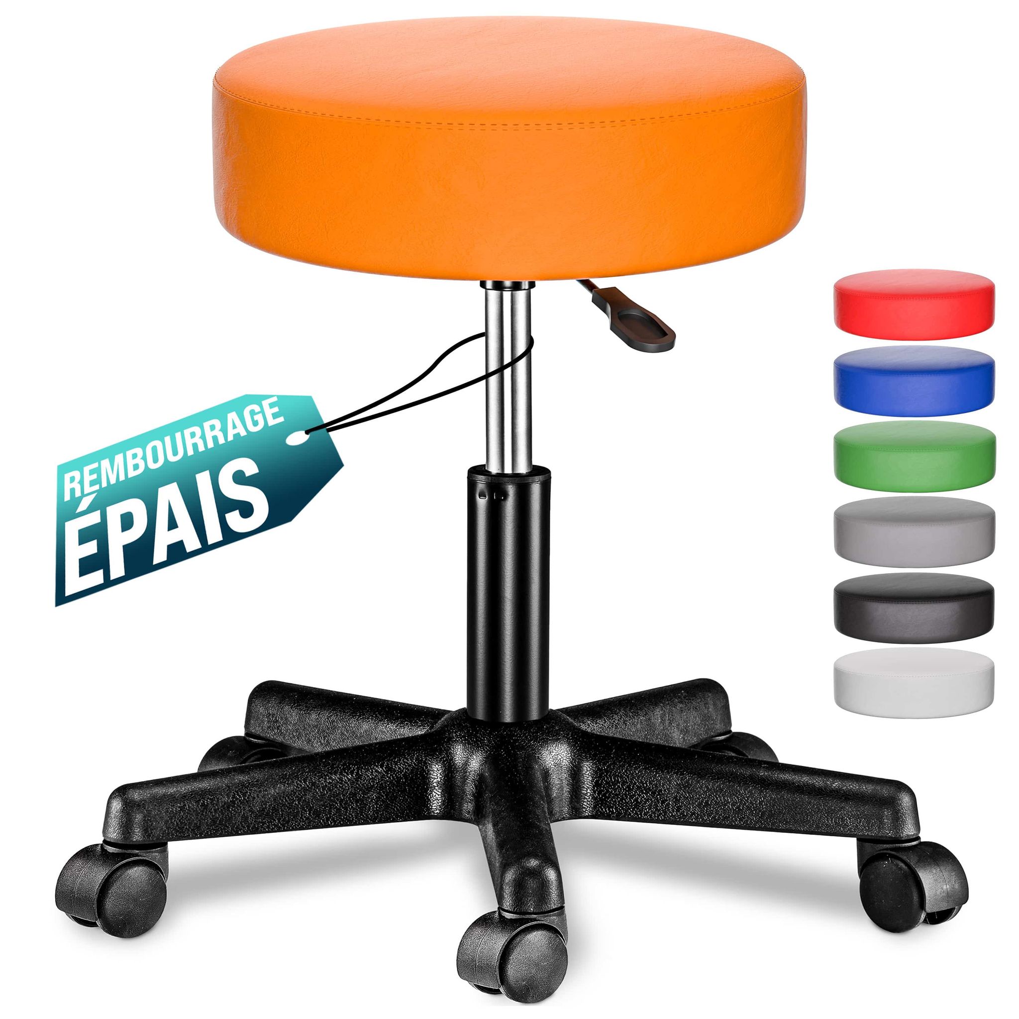 Tabouret Siège Réglable En Hauteur Pivotable 360° Plusieurs Couleurs Au Choix Orange