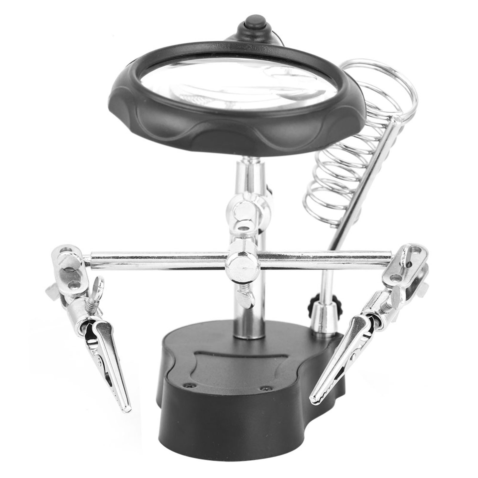 Loupe à main avec pince auxiliaire et LED, support de réparation, métal et lentille acrylique