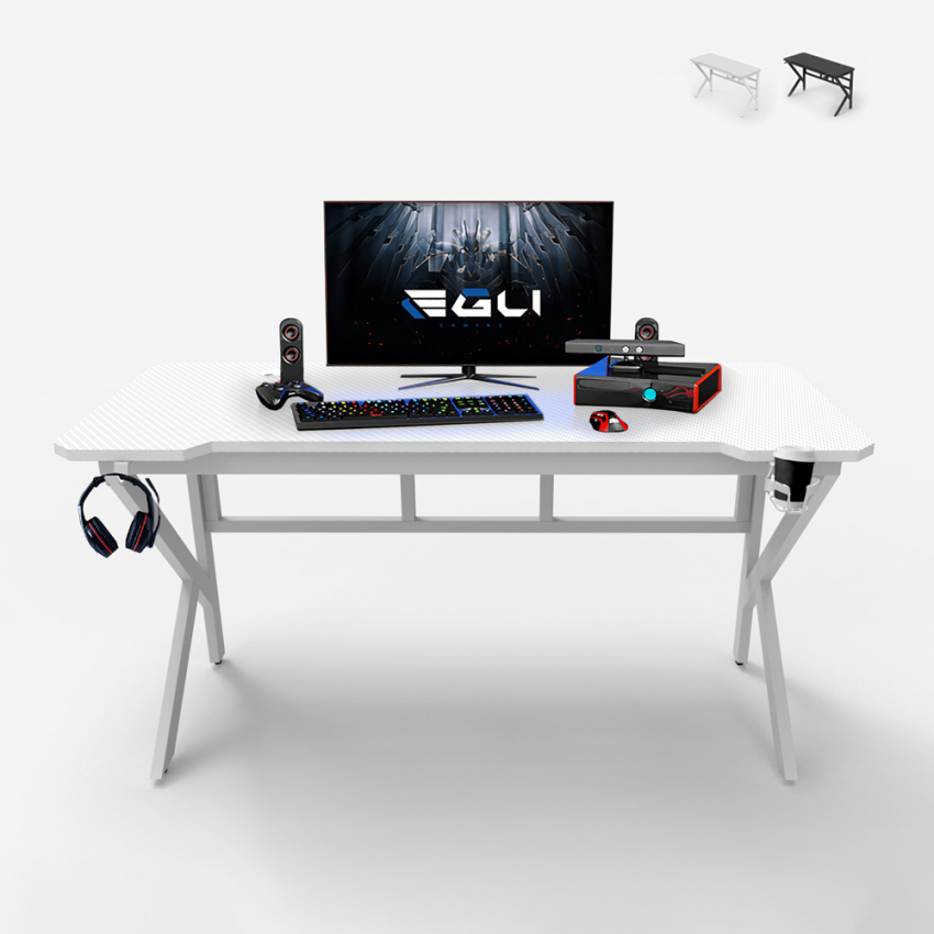 Bureau Gamer Ergonomique 160x60cm En Carbone Hydrofuge – Support Casque