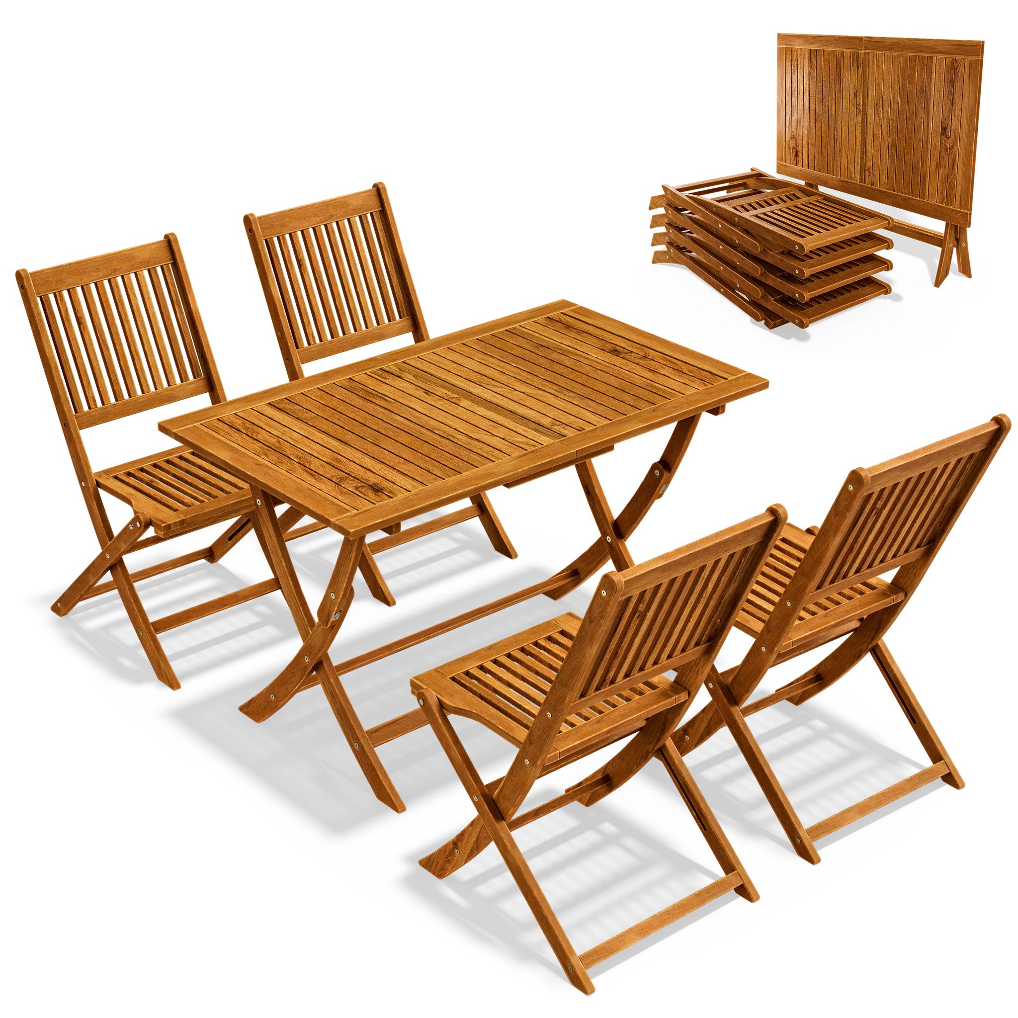 Casaria Sydney Wooden Garden Dining Table And Chairs Set 4 Seater Fsc®-certified Acacia Wood 5pcs 4 Chairs 1 Table Foldable Wood Patio Outdoor Furniture