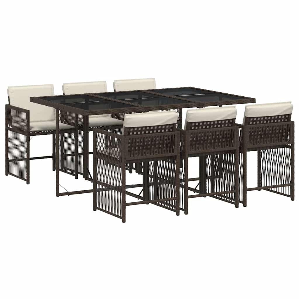 7 Piece Garden Dining Set With Cushions Brown Poly Rattan Vidaxl