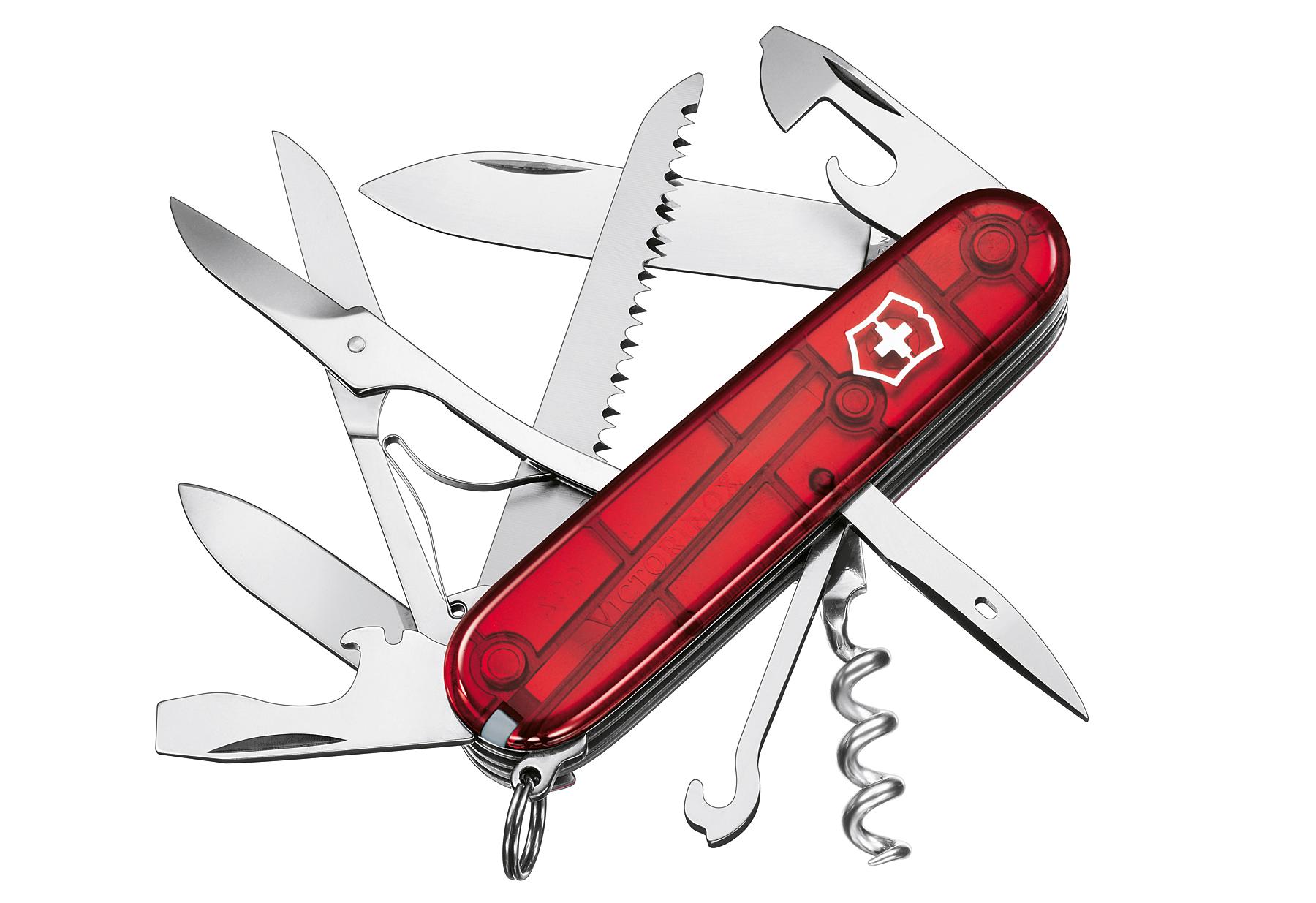 Victorinox Schweizer Taschenmesser Huntsman, Multitool mit Holzsäge, Rot | Pocket Knife mit 15 Funktionen, Schere und Klinge für Outdoor, Camping und Hiking, 91 mm, Rot Transparent, Swiss Made - Bild 4