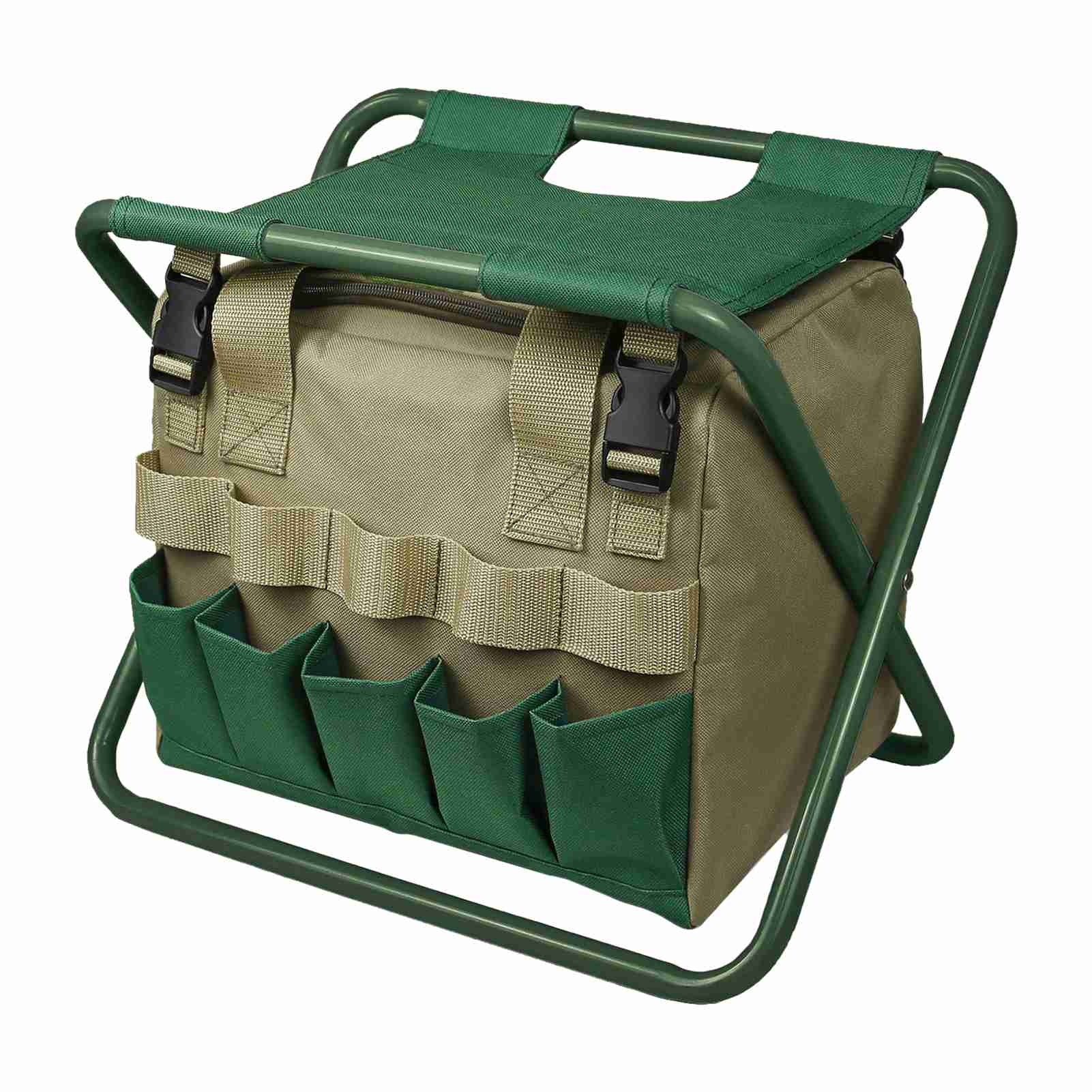Sac de jardinage avec tabouret pliant, tissu Oxford 600D, poches intérieures et extérieures