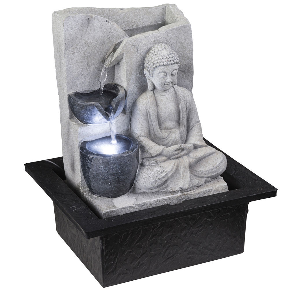 Globo Led Tisch Spring Brunnen Buddha Design Wasser Spiel Wohn Zimmer Dekoration Grau 93019 9007371346653