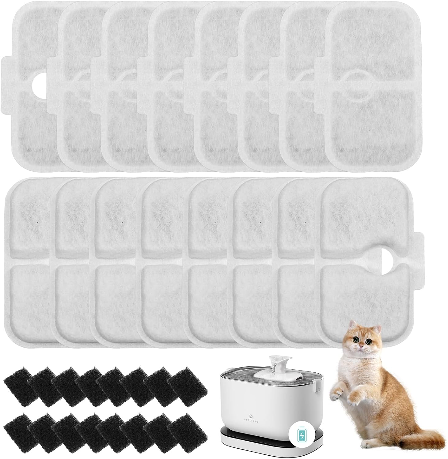 32 Filtri Per Fontanelle Per Gatti Petlibro, Confezionati Per Fontanelle Per Gatti Plwf105/plwf115/plwf005, 16 Cartucce Filtro E 16 Spugne In Schiuma