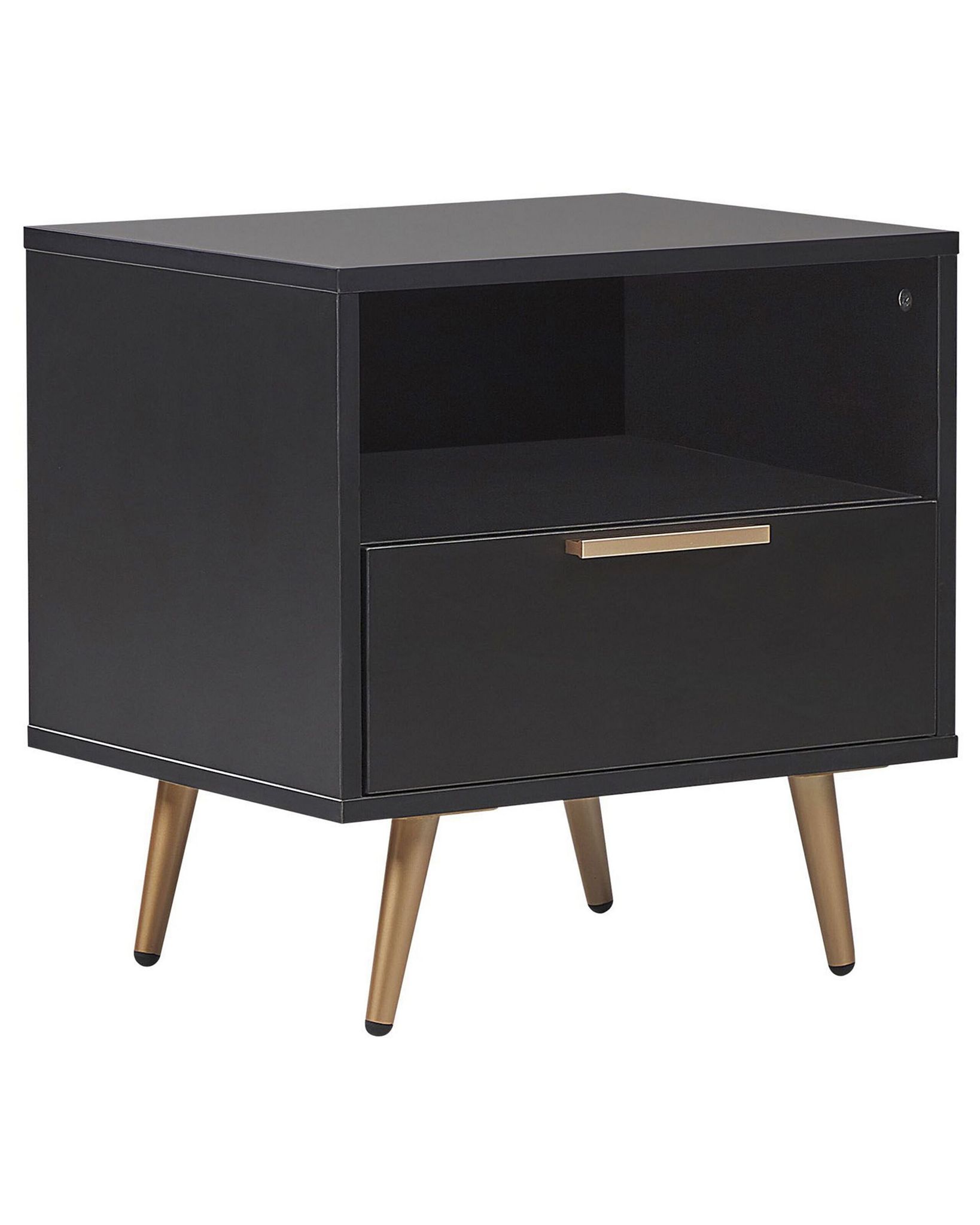 Beliani - Bedside Table Shelf And Drawer Storage Nightstand Black With Gold Indio