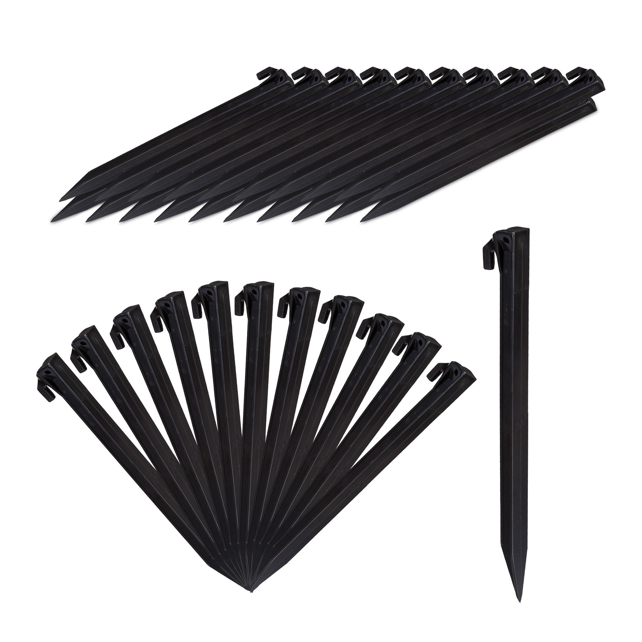 Relaxdays - Heringe, 32er Set, Leichte Zeltheringe, Weiche & Sandige Böden, 31 Cm Lang, Kunststoff, Bodenanker, Schwarz