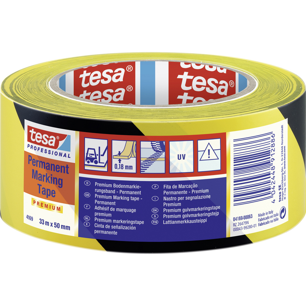 Tesa Gelb Premium 04169-00063-93 Bodenmarkierungsband ® Professional Schwarz/ (L X B) 33 M X 50 M