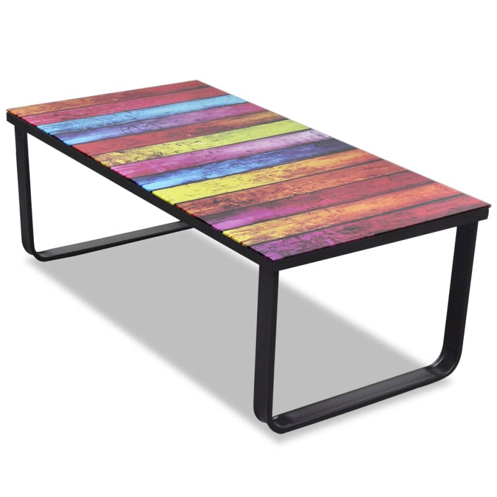 Table Basse Avec Impression D'Arc-en-ciel Dessus En Verre Vidaxl