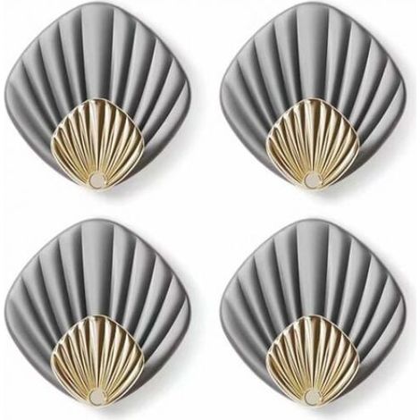 Crochet mural adhésif coquillage en plastique HIPS et ABS, gris, lot de 4