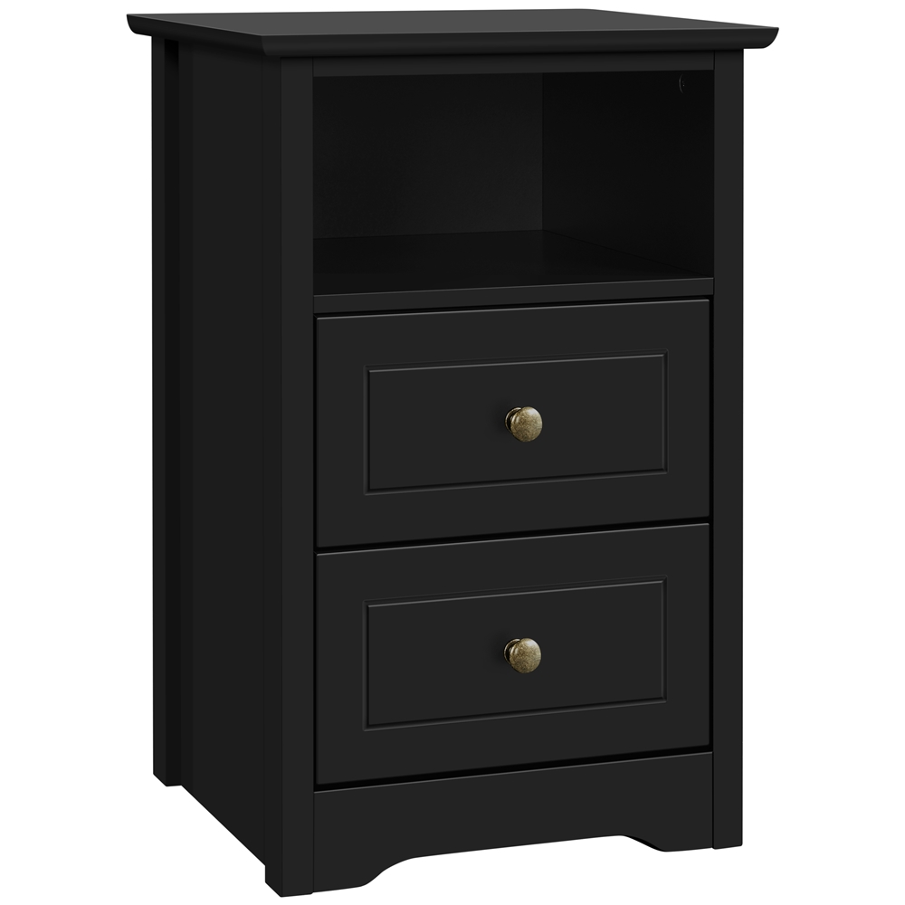 Table De Chevet En Bois, Table De Nuit Chambre Adulte, 40 X 35 X 60 Cm, 2 Tiroirs, 1 Compartiment, Table D'Appoint, Salon, Bureau Noir - Yaheetech