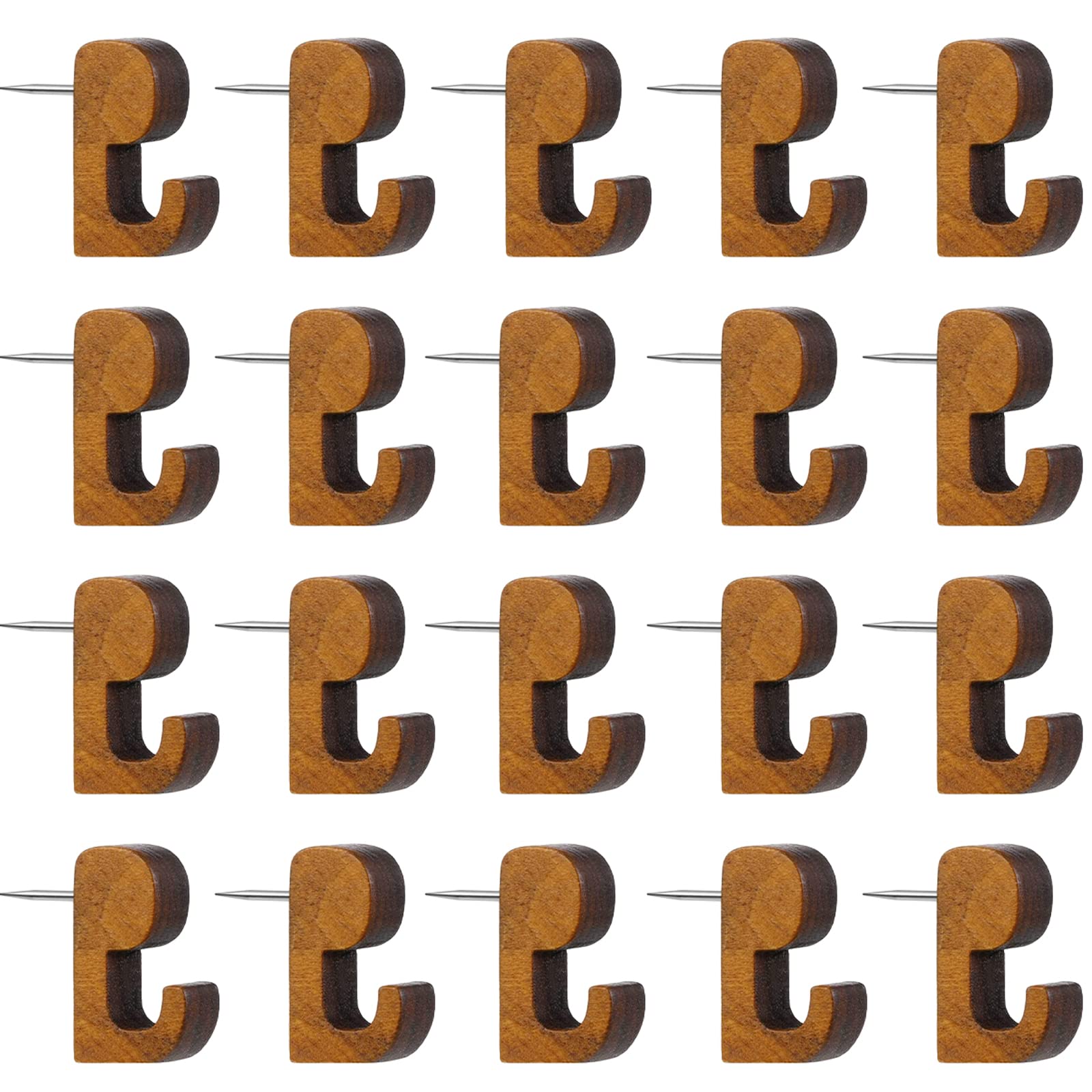 Punaises décoratives en bois avec crochet à enfoncer, pour tableau liège et panneau d'affichage, lot de 30
