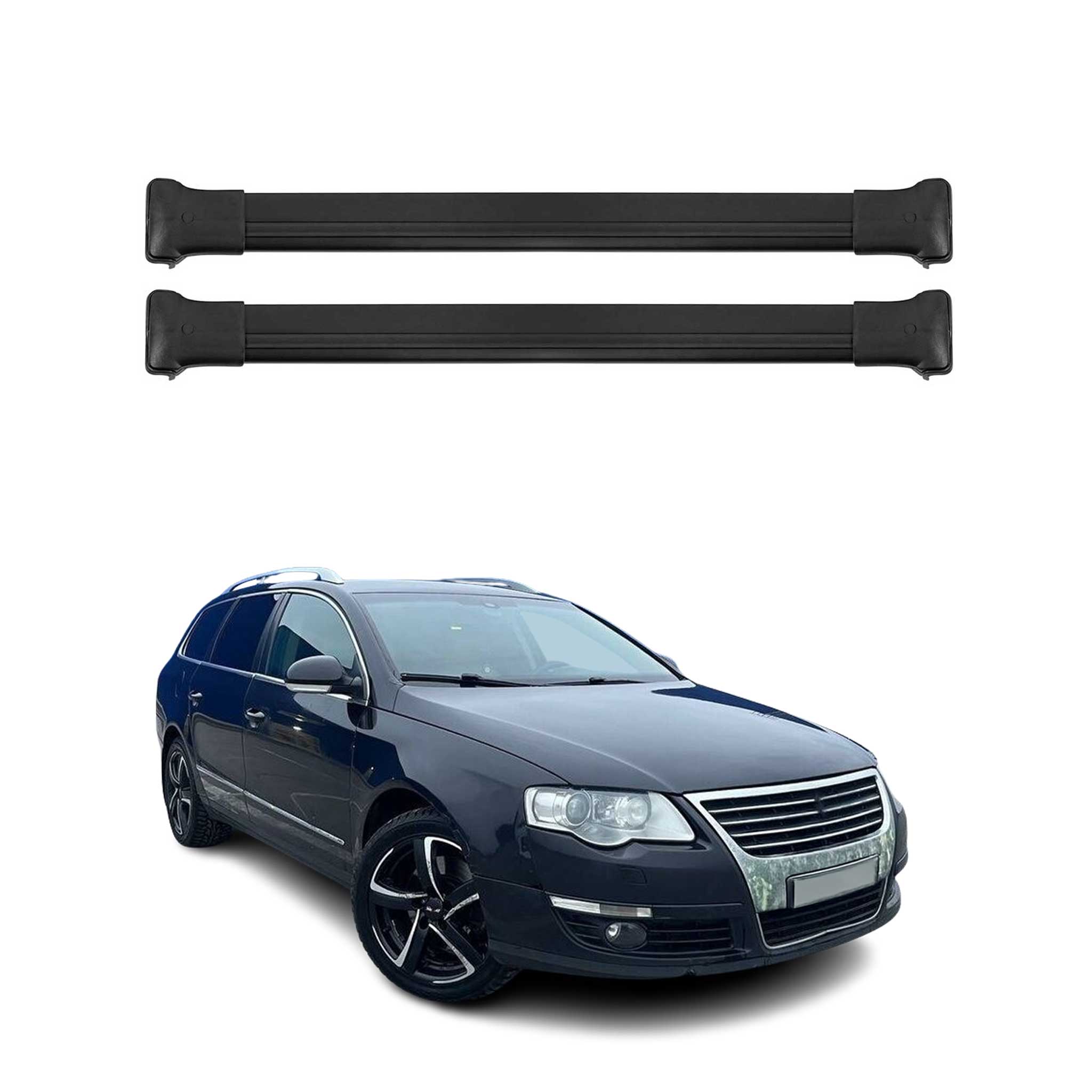 Omac Aluminium Dachträger Querträger Für Vw Passat B6 Variant 2005-2010 – Max. 75 Kg – 2 Stangen Schwarz 8698797175043