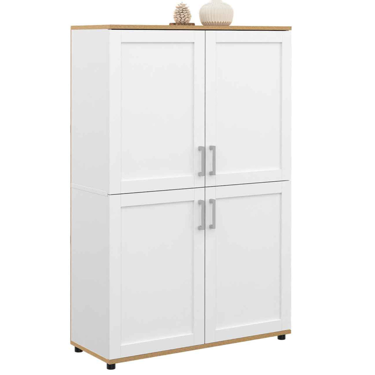 Idmarket - Buffet Haut H. 125 Cm Vito 4 Portes Blanc Et Bois