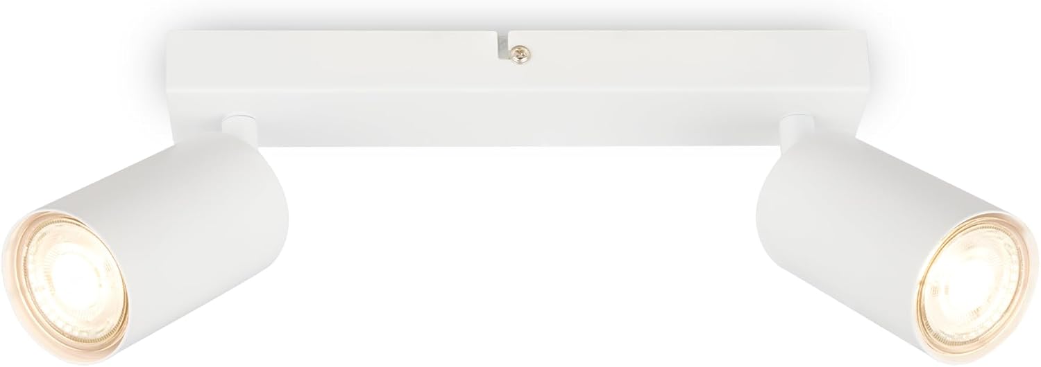 1 Plafonnier Led 2 Spots Orientables Métal Blanc Max 9w Gu10 Pour Salon