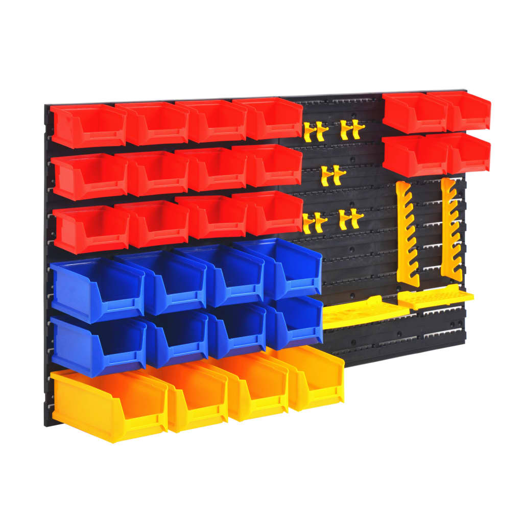 Organisateur d'outils mural pour garage en plastique robuste, 2 panneaux 45 x 48 cm, bacs et crochets, lot complet
