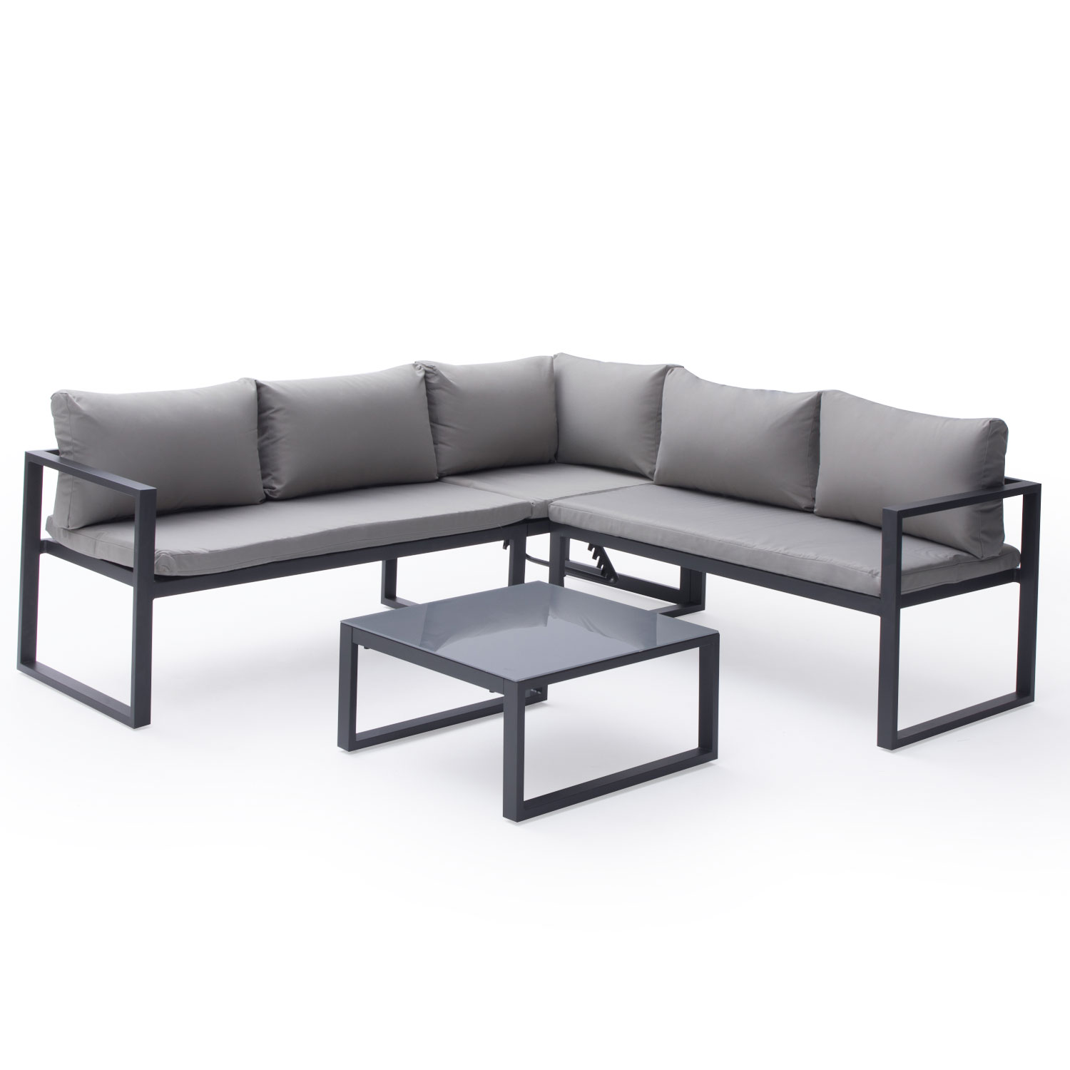 Happy Garden - Salon De Jardin Modulable Ibiza En Tissu Gris 4 Places