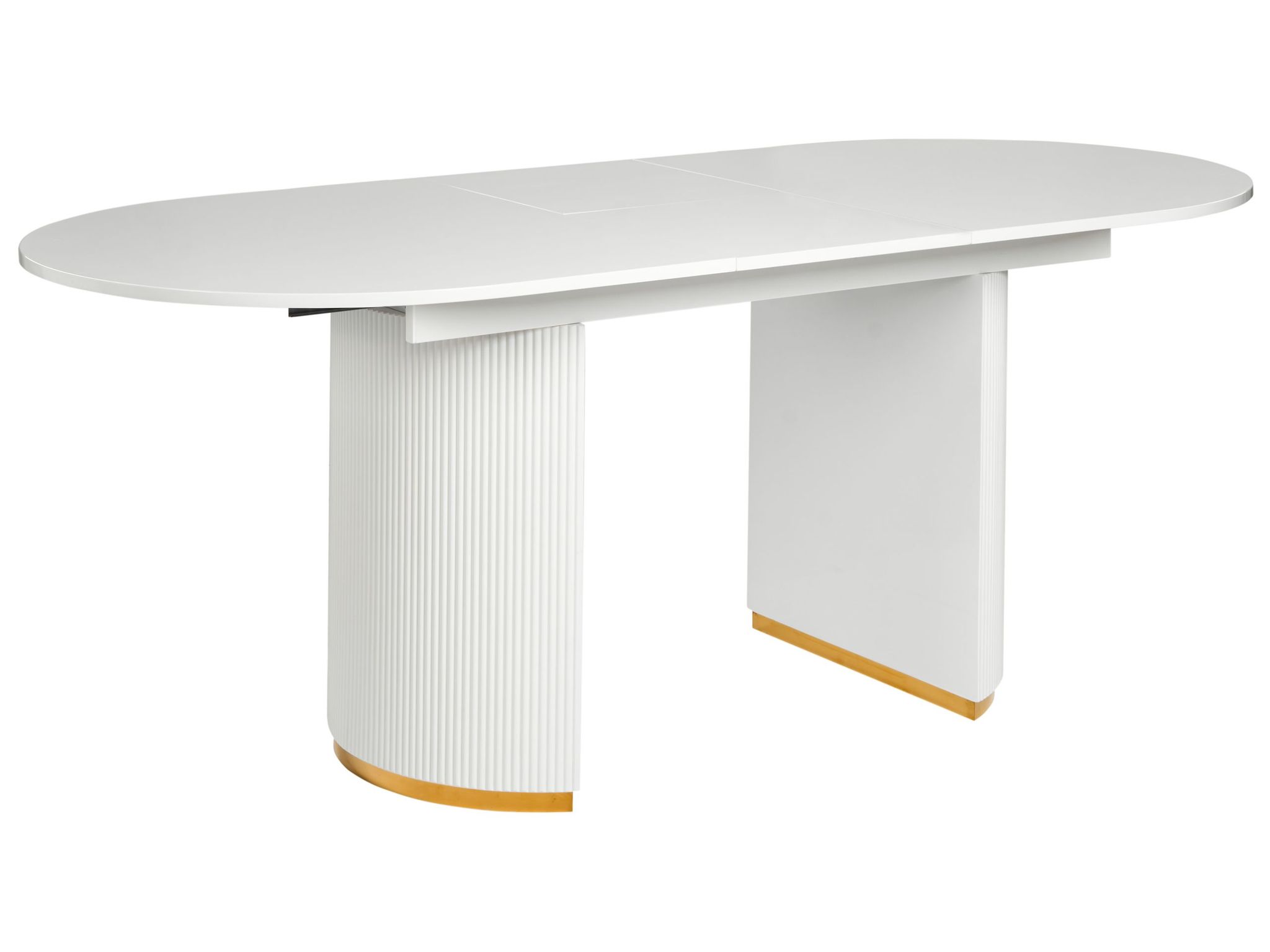 Beliani - Oval Dining Table Extending Butterfly Leaf Gloss Tabletop Glamour Style White Dulverton