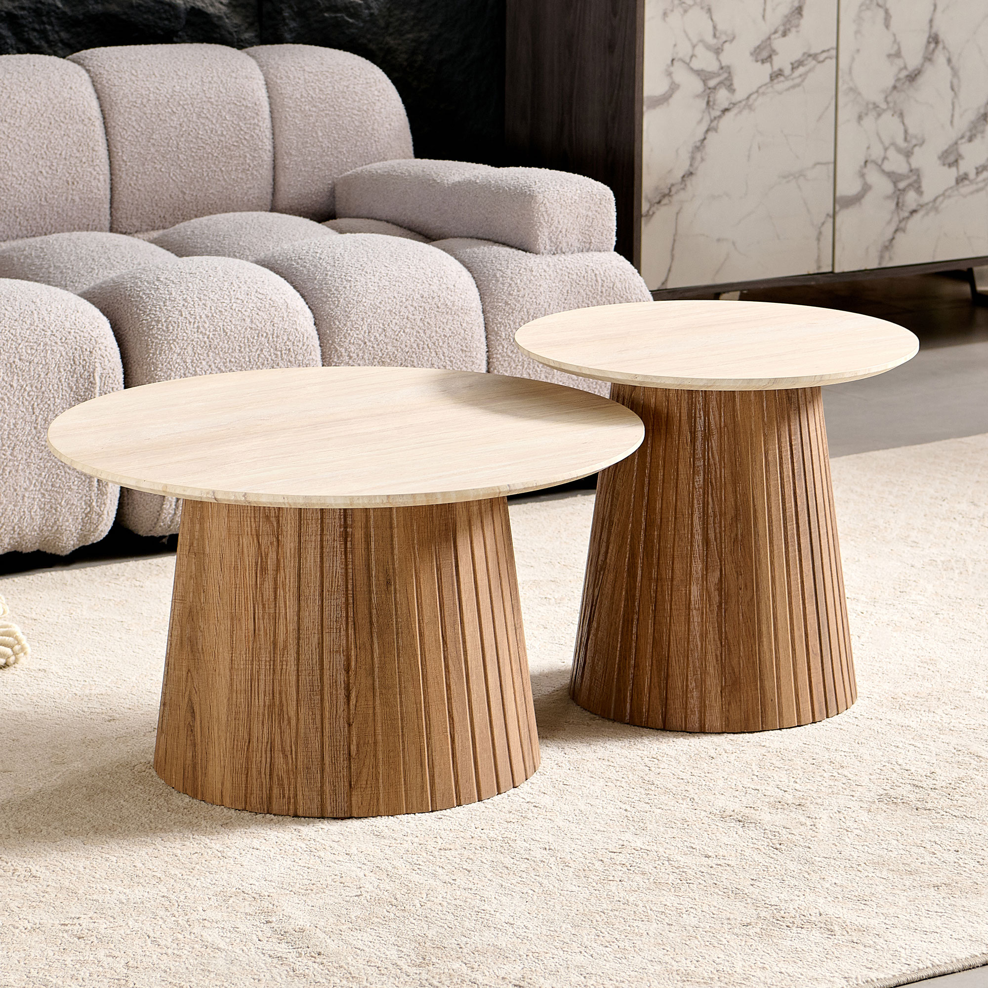 M&s – Lot De 2 Tables Basses Rondes 70cm Et 50cm – Plateaux Effet