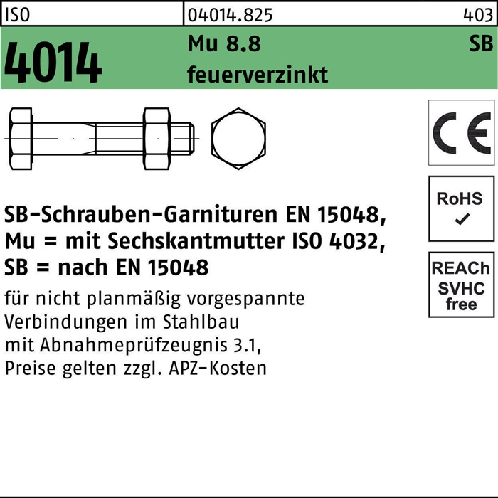 Din- Und Normteile 6Kt.-Schraubengarn. Sb Iso 4014 8.8U Ce Mu M 10 X 80 Tzn Sb - Image 2