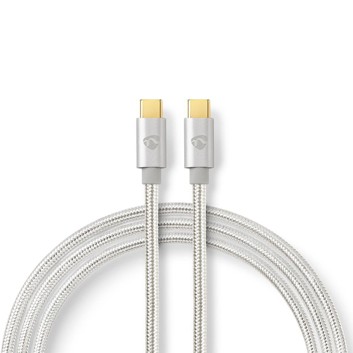 Nedis USB-Kabel| USB 2.0 | USB-C™ Stecker | USB-C™ Stecker |100W 480 Mbps | Vergoldet | 2.00 m | rund | Geflochten / Nylon | Silber | Verpackung mit S - Bild 4