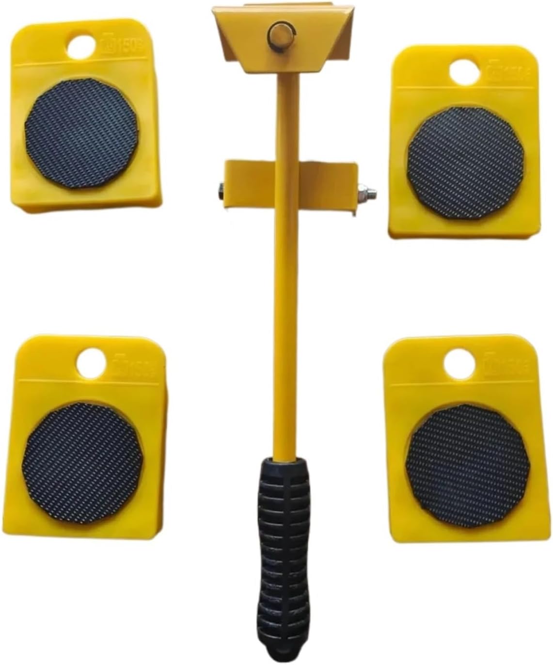 Roues en plastique pour déplacer des objets lourds, charge 150 kg, 4 rouleaux + 1 barre, rouge et jaune