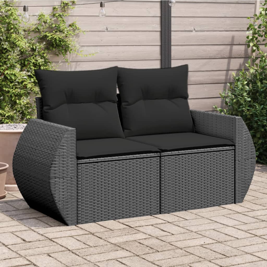 Vidaxl - Canapé De Jardin Avec Coussins 2 Places Noir Résine Tressée