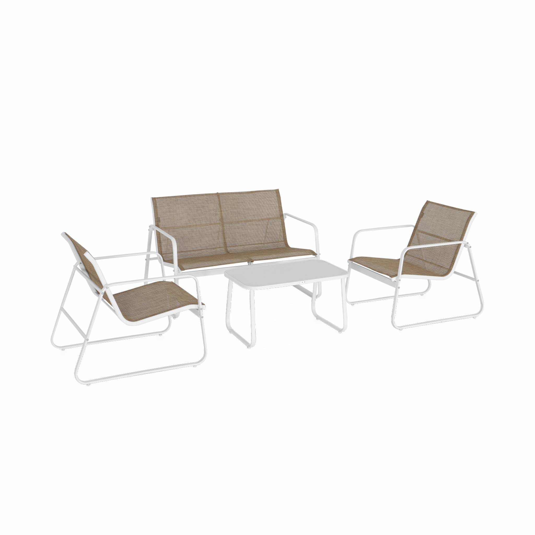 Salon De Jardin En Métal Et Textilène Pour 4 Personnes. Design Blanc /