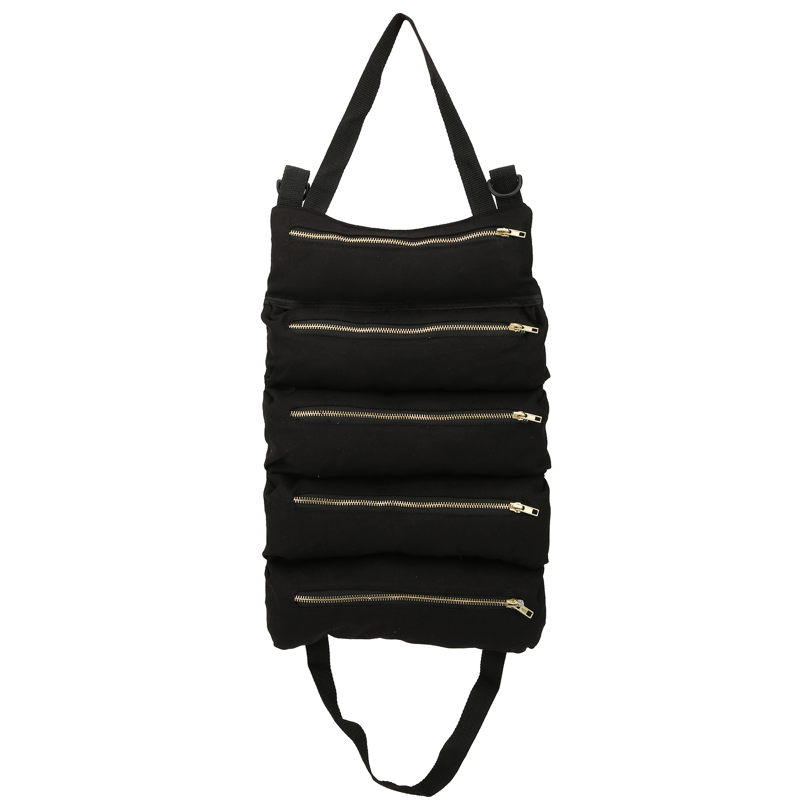 Sac à outils en toile noire, 5 poches zippées, poignées et ceinture de suspension