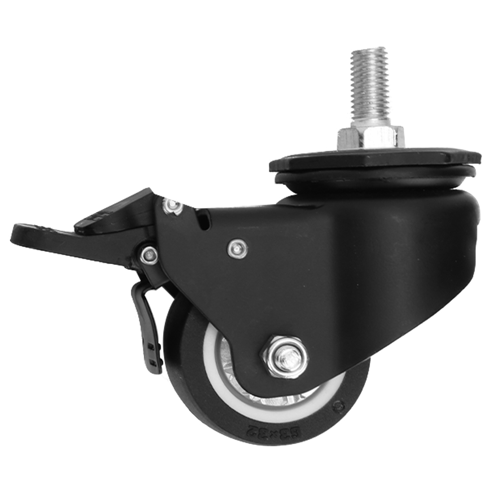 Roulette pivotante 50 mm TPU avec frein, tige filetée M12, lot de 2