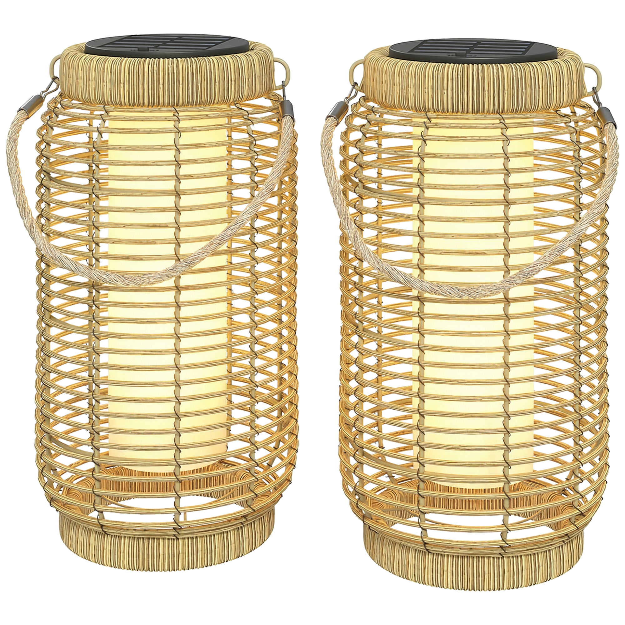 Lot De 2 Lampadaire Extérieur Solaire En Résine Tressée Luminaire Led