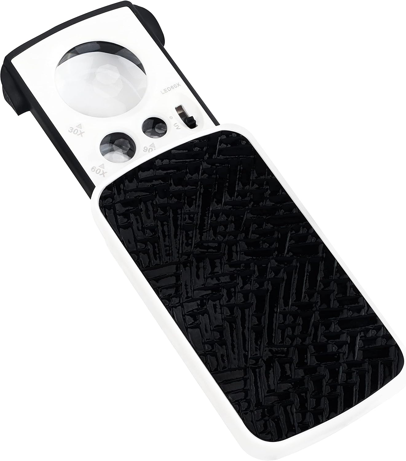 Loupe de poche pliable à LED, 3 lentilles 30x 60x 90x, piles LR44 fournies