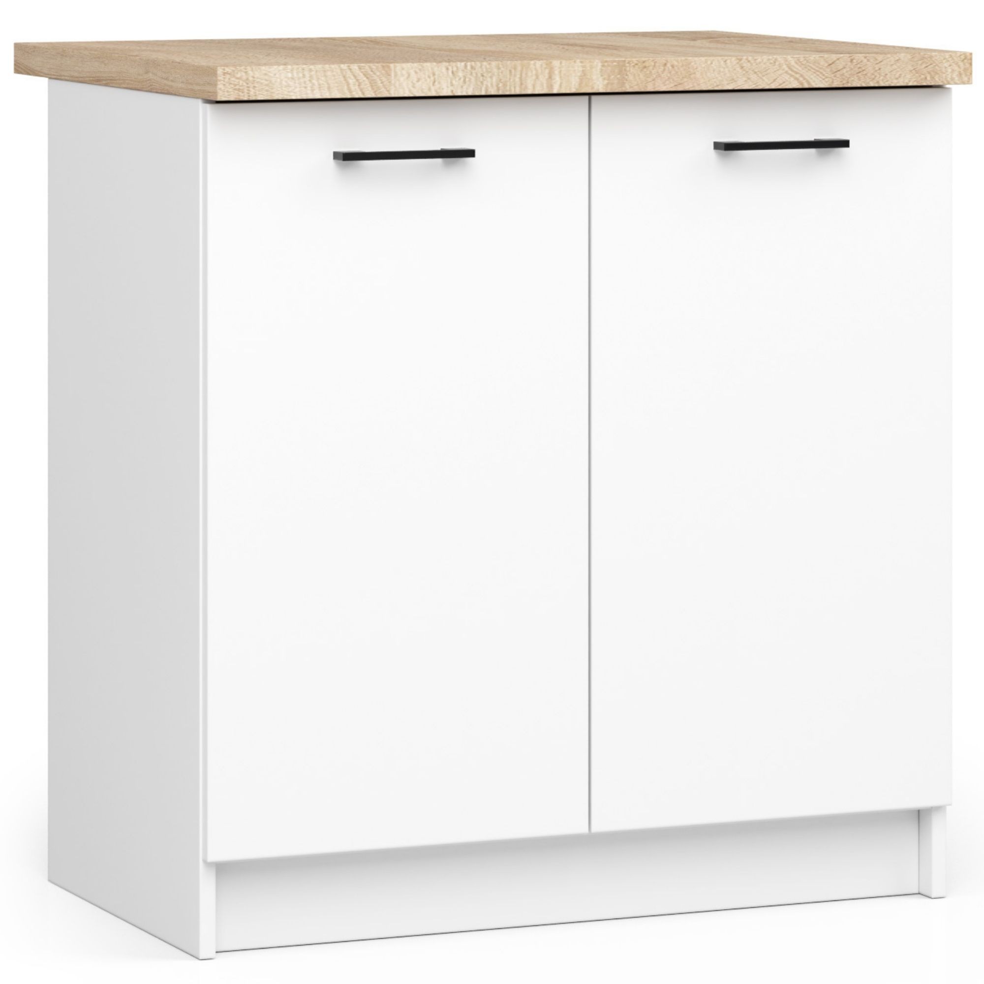 Armoires De Cuisine Basse Akord S80 Oliwia Blanc 80 Cm 2 Portes Façade Blanche 2 Étagères 80x46x85 Cm