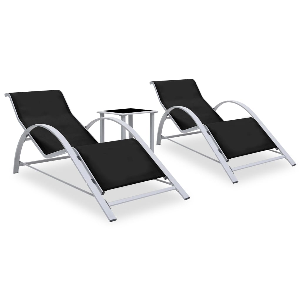 Vidaxl Schwarz - Sonnenliegen 2 Stk. Mit Tisch Aluminium