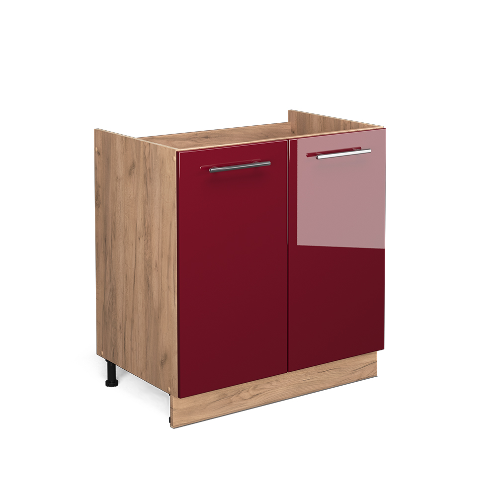 Meuble bas sous-évier Fame-Line, Rouge bordeaux Haute brillance, 80 cm sans plan de travail Vicco