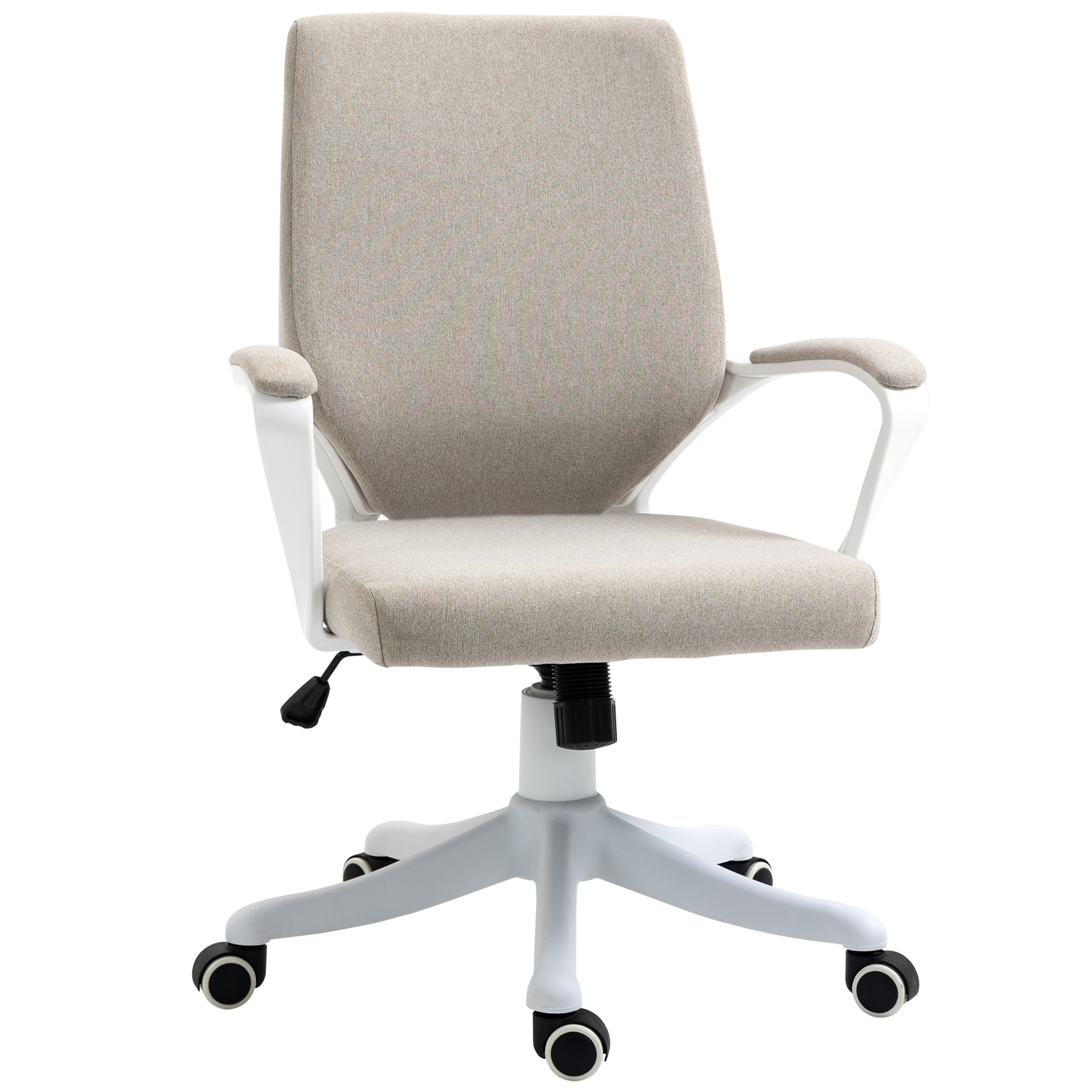 Vinsetto - Bürostuhl Schreibtischstuhl Home-office-stuhl Mit Wippenfunktion Rückenlehne Höhenverstellbarer Dick Gepolstert Ergonomisch 360°-drehräder Polyester Nylon Pp Beige+weiß 62x69x92-100 Cm