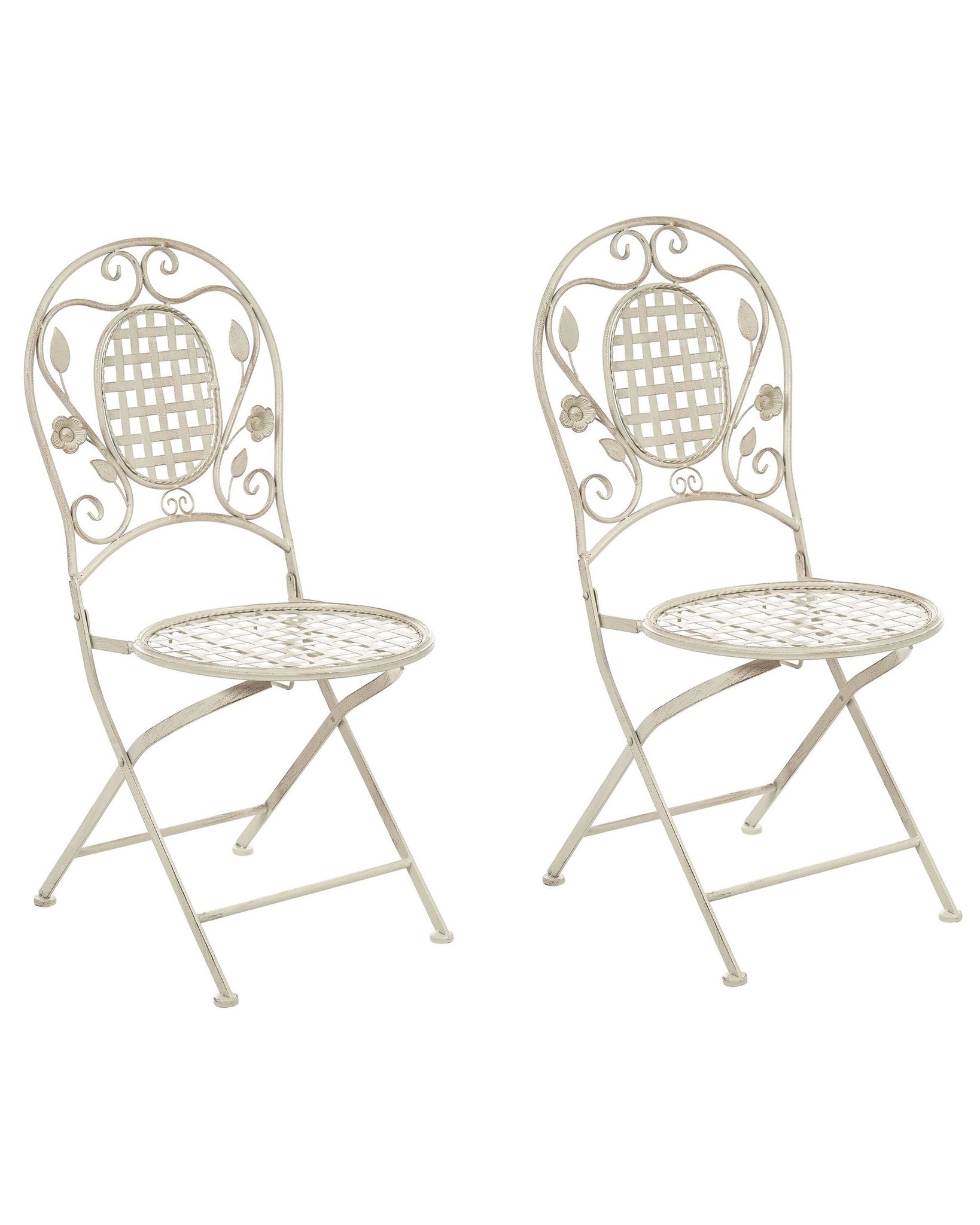Beliani - Gartenstuhl Cremeweiß Metall 2er Set Zusammenklappbar Balkon Terrasse Garten Romantisch