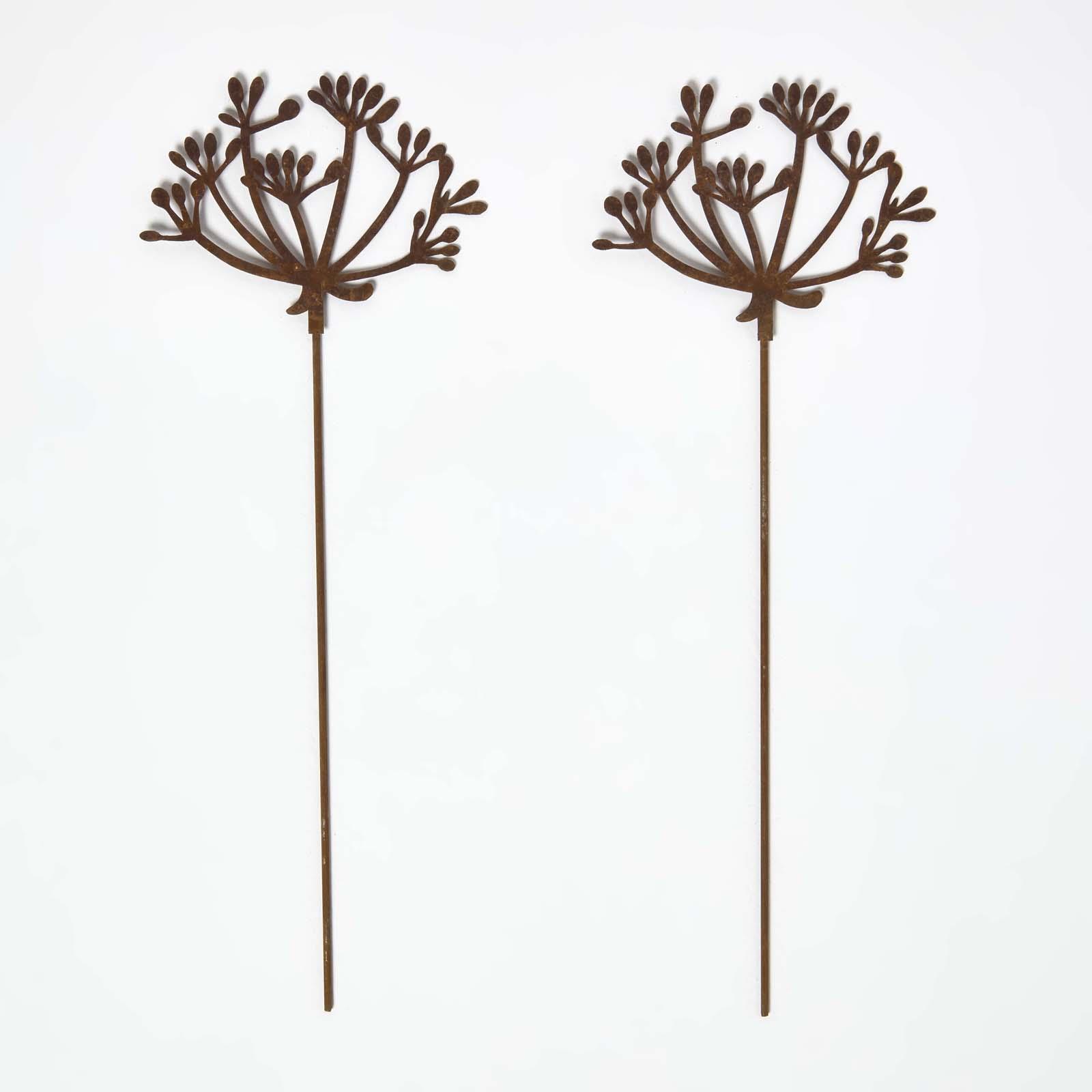 Homescapes Steel Cow Parsley Garden Stake Decorations, Set Of 2