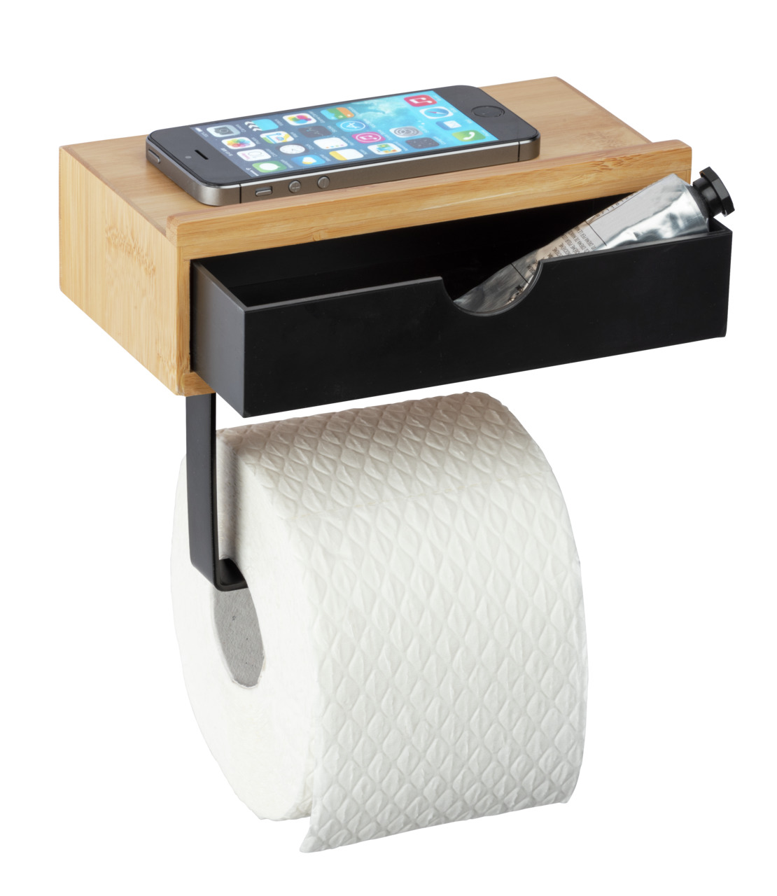 Toilettenpapierrollenhalter Mit Schublade Bambusa, Toilettenpapierhalter Aus Bambus, Braun, Bambus Natur Schwarz - Braun - Wenko