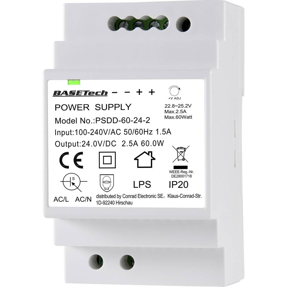 Basetech - Alimentation rail din PSDD-60-24-2 24 v 2.5 a 60 w Nbr. de sorties:2 x
