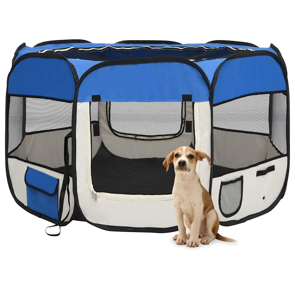 Vidaxl Blau Faltbarer Welpenlaufstall Mit Tragetasche 110X110x58 Cm