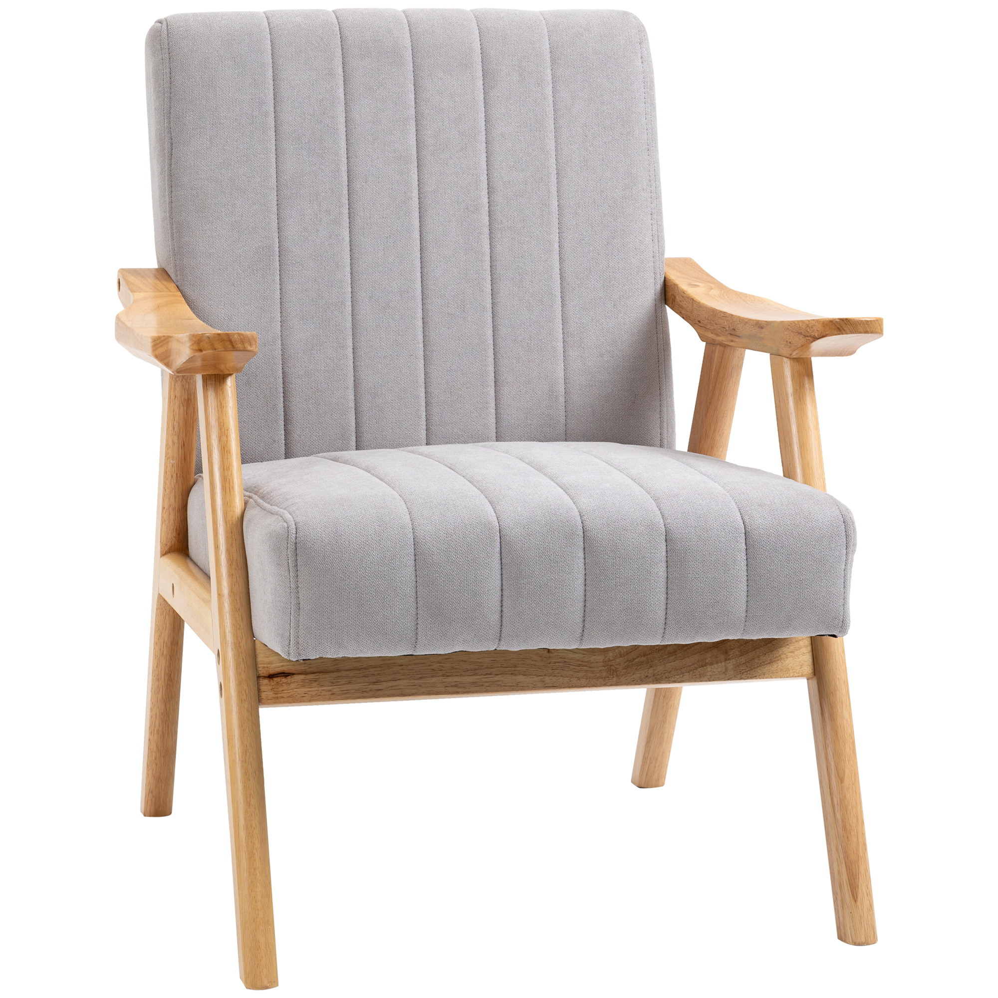 Homcom - Sessel Wohnzimmer Loungesessel Armlehnstuhl Relaxsessel Mit Gummiholzbeine, Polstersessel Mit Samtoptik, Lesesessel Für Schlafzimmer Arbeitszimmer Hellgrau