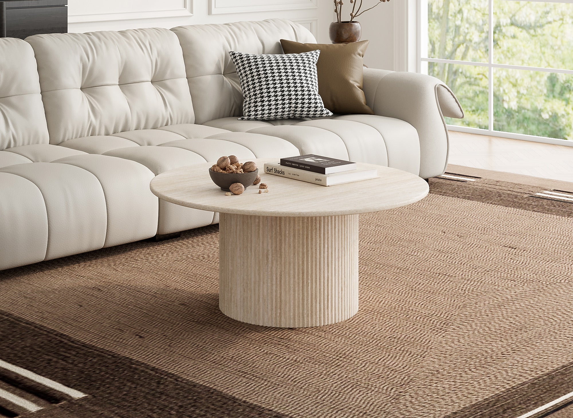 Deco In Paris - Table Basse Ronde En Marbre Composite Beige Dhara