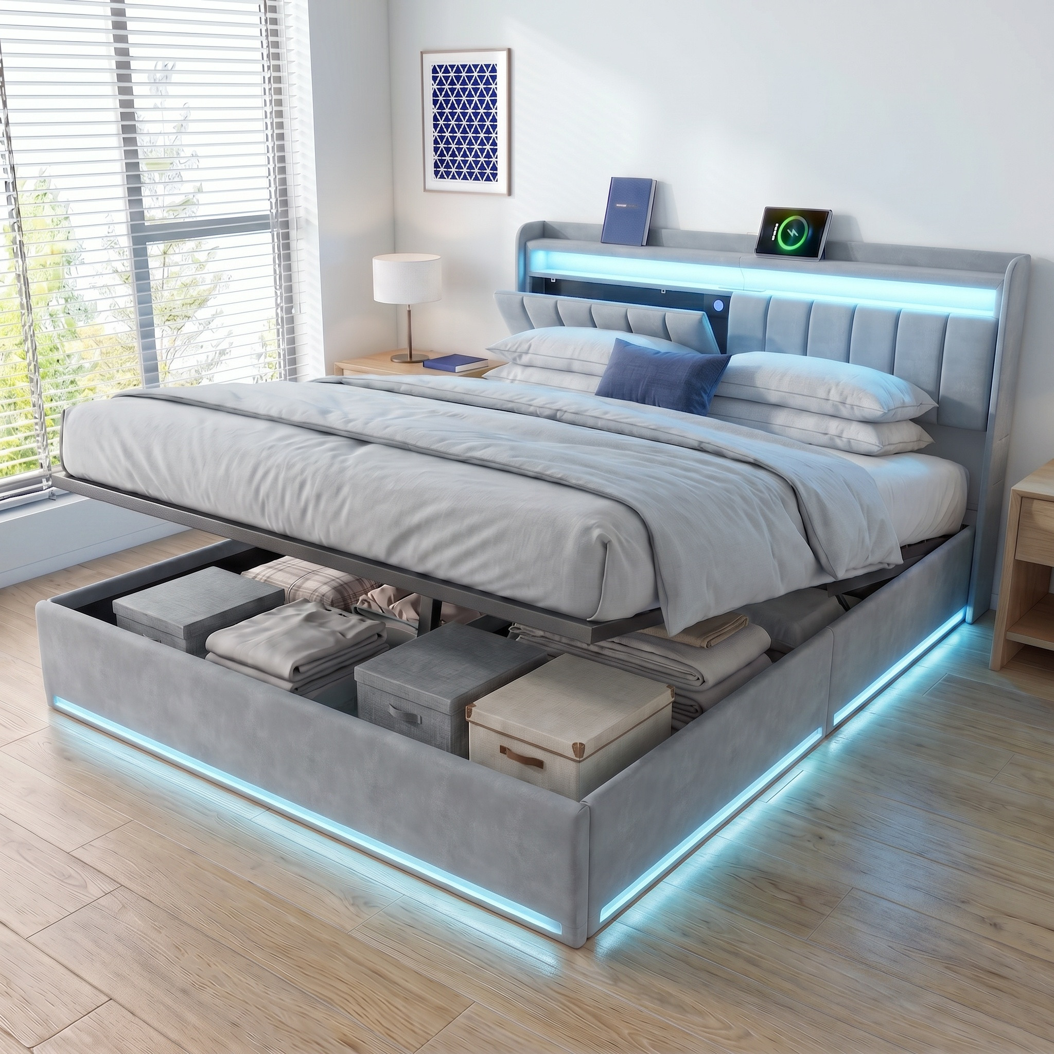 Lit Coffre 140x200 Cm En Velours